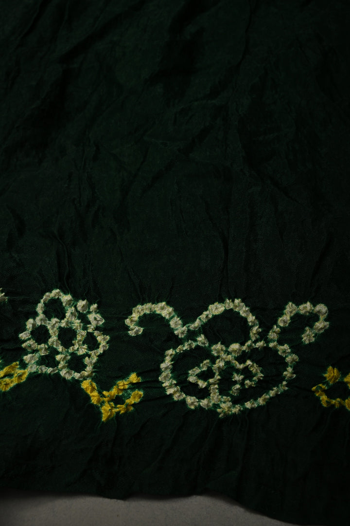 Bottle Green Modal Silk Saree with Gharchola Sarkam Bandhej Design and Zari Border | SHOBITAM