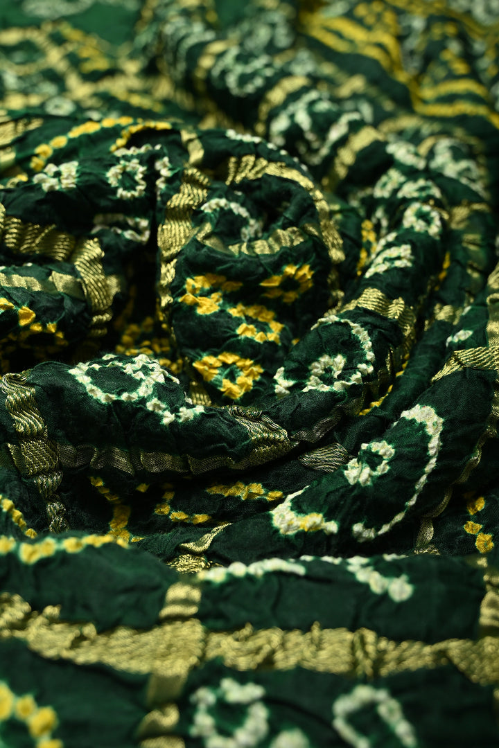Bottle Green Modal Silk Saree with Gharchola Sarkam Bandhej Design and Zari Border | SHOBITAM