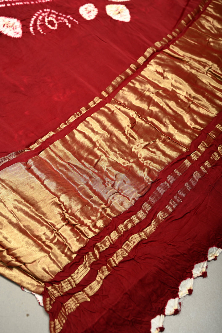 Maroon Modal Silk Saree with Lagda Patta and Hand Shibori Mandala Pallu | SHOBITAM