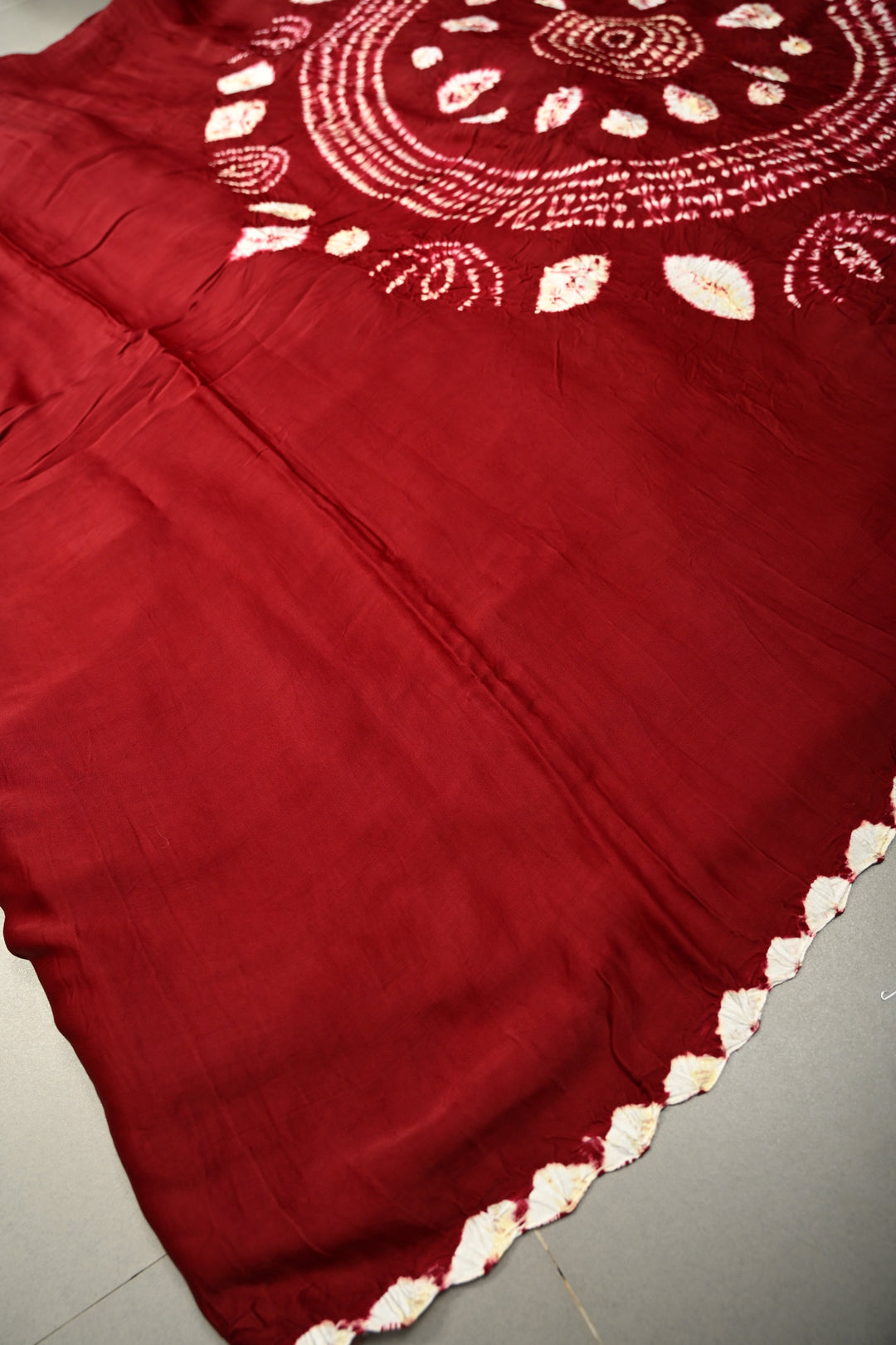 Maroon Modal Silk Saree with Lagda Patta and Hand Shibori Mandala Pallu | SHOBITAM