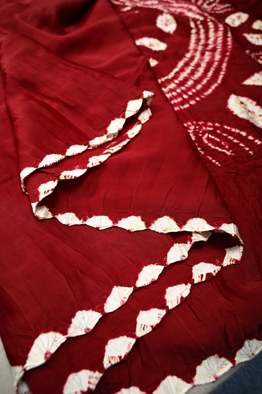 Maroon Modal Silk Saree with Lagda Patta and Hand Shibori Mandala Pallu | SHOBITAM