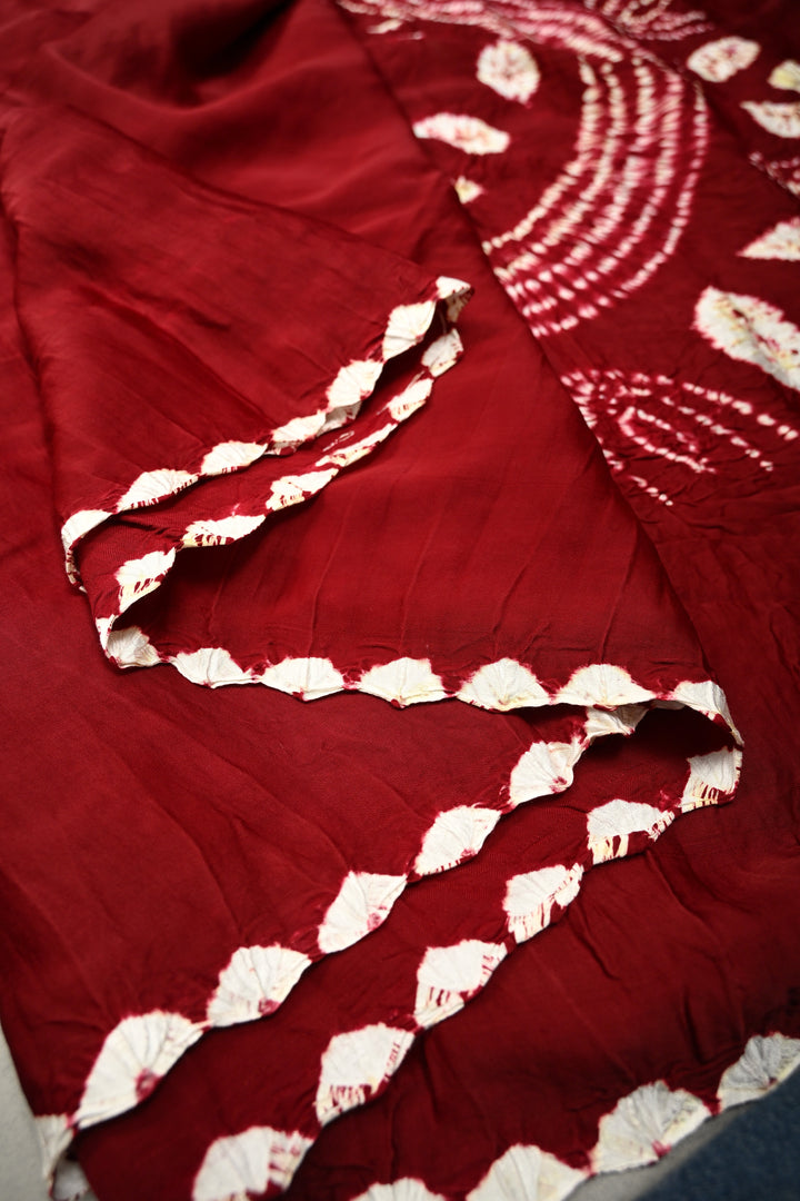 Maroon Modal Silk Saree with Lagda Patta and Hand Shibori Mandala Pallu | SHOBITAM