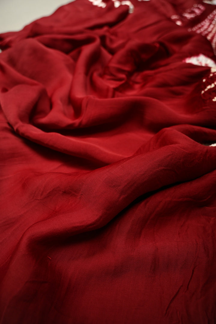 Maroon Modal Silk Saree with Lagda Patta and Hand Shibori Mandala Pallu | SHOBITAM