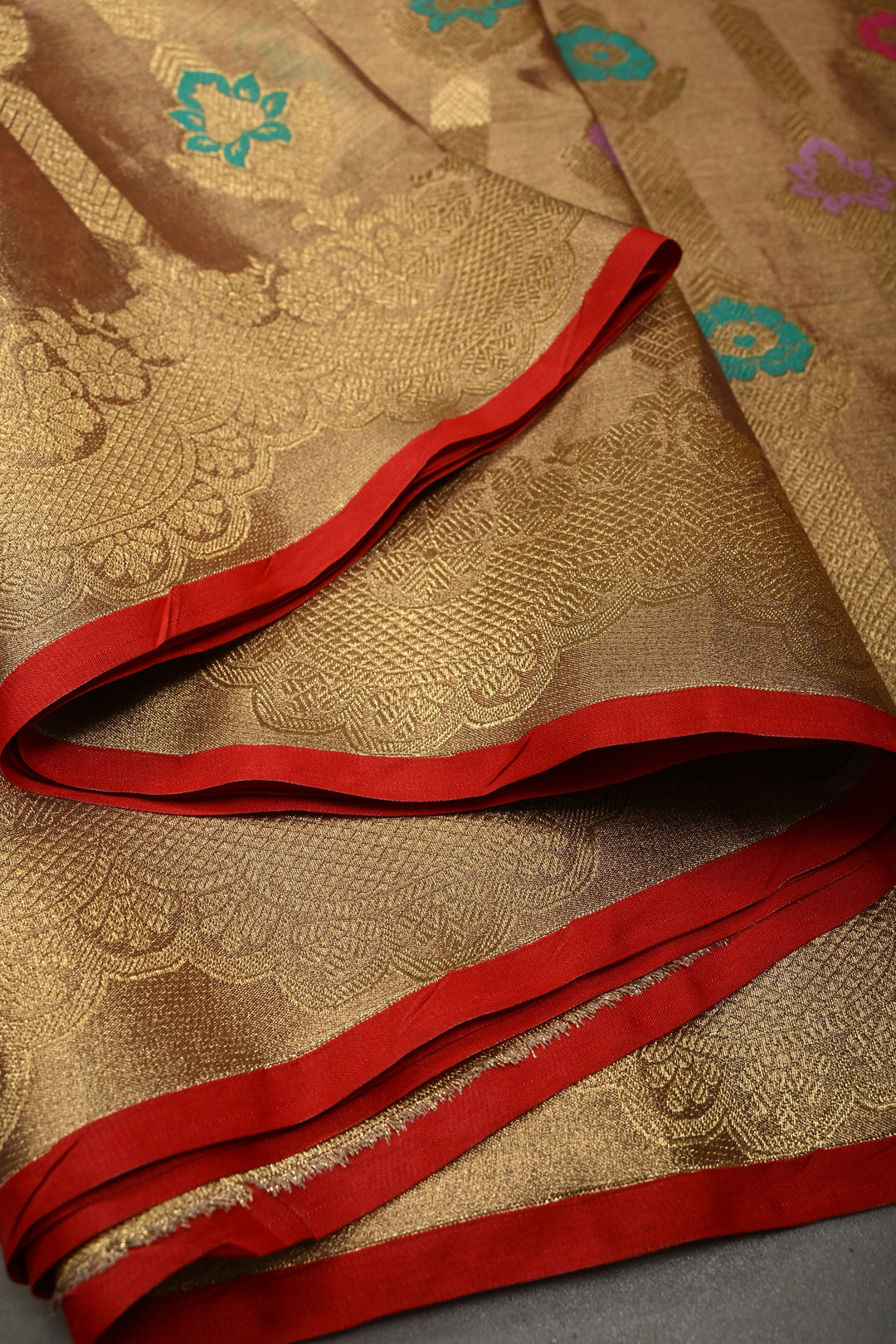 Dusty Pink-Gold Banarasi Vegan Silk Tissue Saree with Meenakari Design and Scallop Zari Border | SHOBITAM