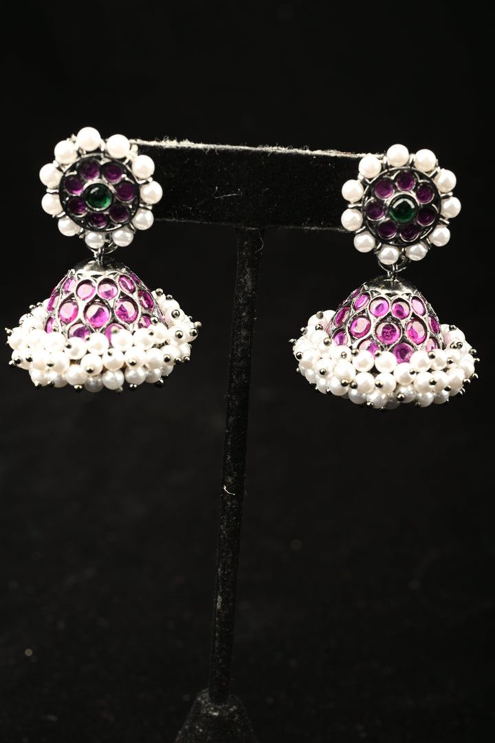 Black finish precious kemp-green pearl attigai necklace set  | SHOBITAM