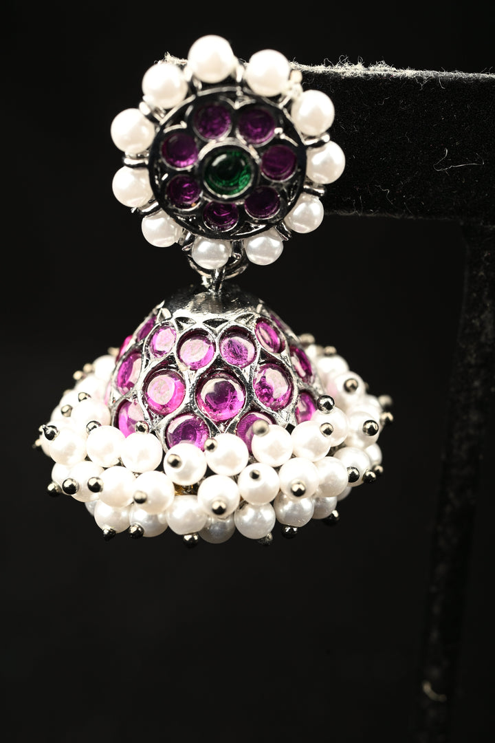 Black finish precious kemp-green pearl attigai necklace set  | SHOBITAM