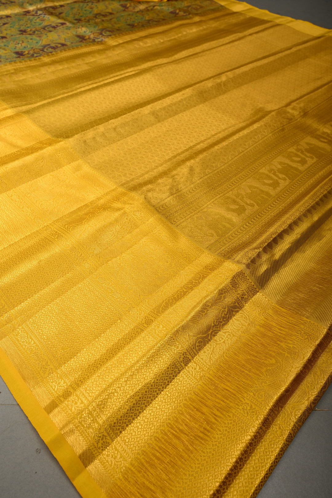 Rangkaat Style on Pure Kanjivaram Tissue Silk Saree with Meenakari Brocade and Zari Border | SILK MARK CERTIFIED | SHOBITAM
