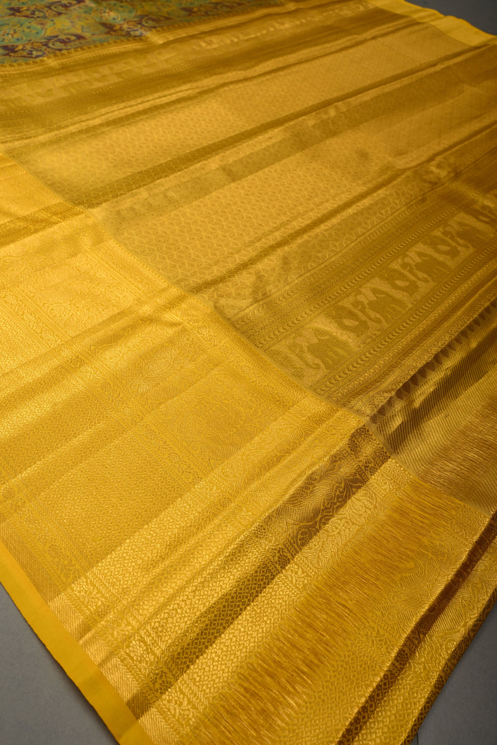 Rangkaat Style on Pure Kanjivaram Tissue Silk Saree with Meenakari Brocade and Zari Border | SILK MARK CERTIFIED | SHOBITAM