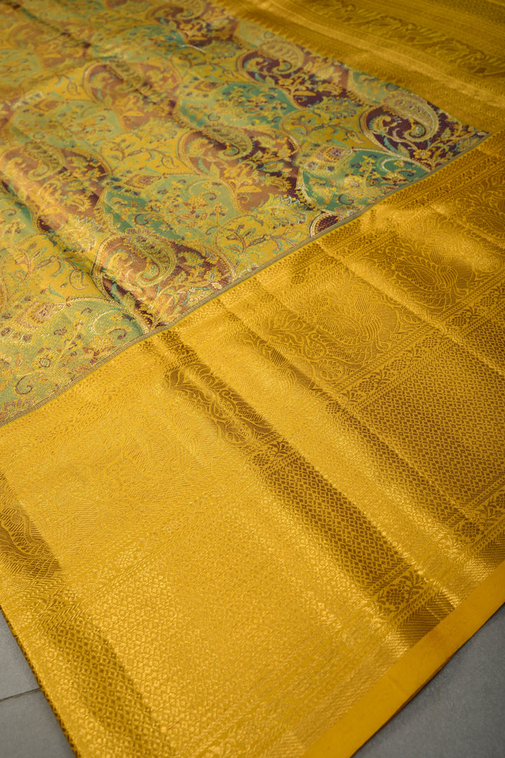 Rangkaat Style on Pure Kanjivaram Tissue Silk Saree with Meenakari Brocade and Zari Border | SILK MARK CERTIFIED | SHOBITAM