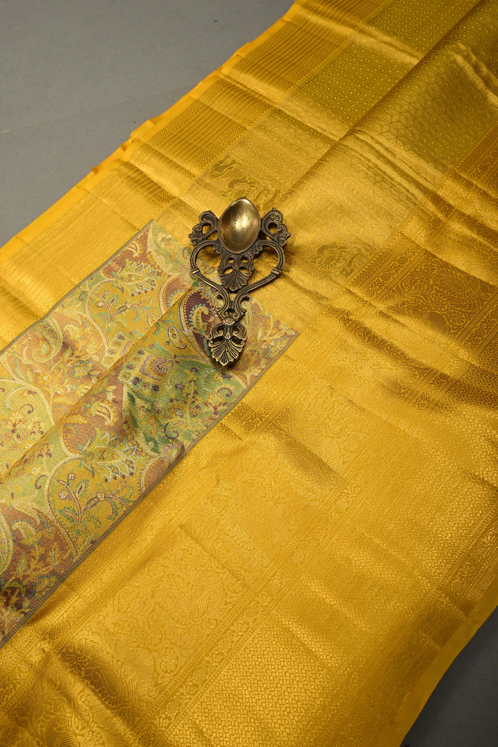 Rangkaat Style on Pure Kanjivaram Tissue Silk Saree with Meenakari Brocade and Zari Border | SILK MARK CERTIFIED | SHOBITAM