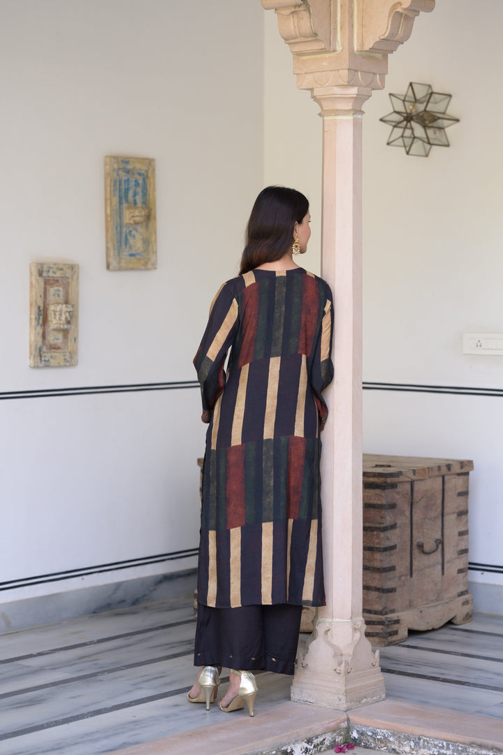 Rustic Brown Ajrakh Print Muslin Kurta Set- SET OF-2 | SHOBITAM