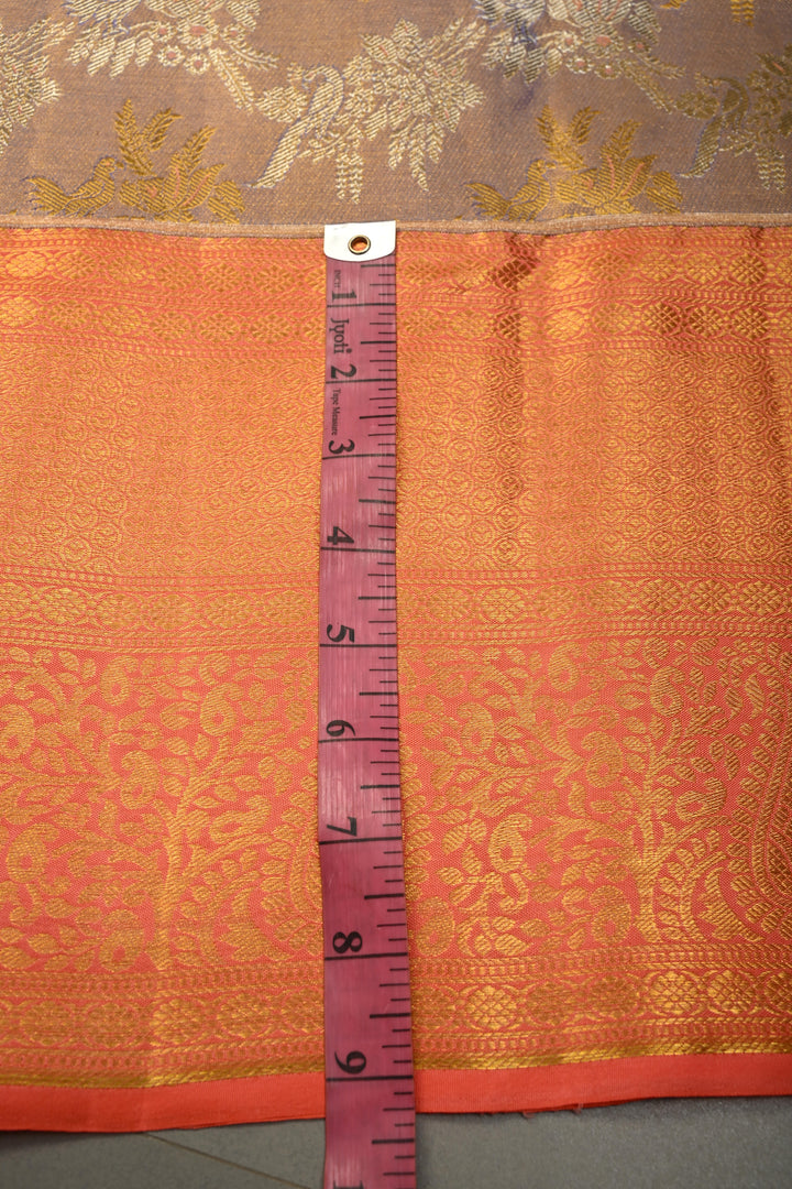 Lavender Pure Kanjivaram Tissue Silk Saree with Meenakari Floral Birds Brocade and Contrast Zari Border | SILK MARK CERTIFIED