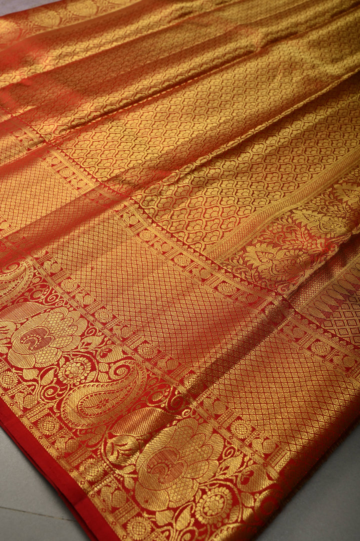 Dusty Lavender Pure Kanjivaram Tissue Silk Saree with Floral Leheria Brocade and Contrast Zari Border | SILK MARK CERTIFIED | SHOBITAM