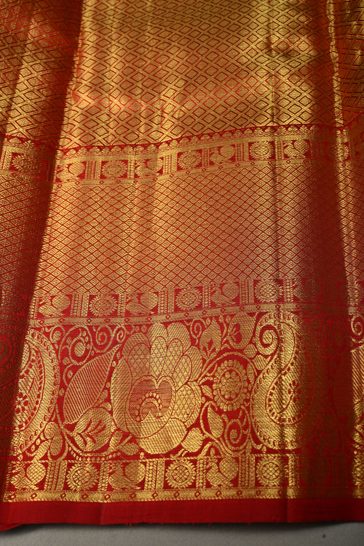 Dusty Lavender Pure Kanjivaram Tissue Silk Saree with Floral Leheria Brocade and Contrast Zari Border | SILK MARK CERTIFIED | SHOBITAM