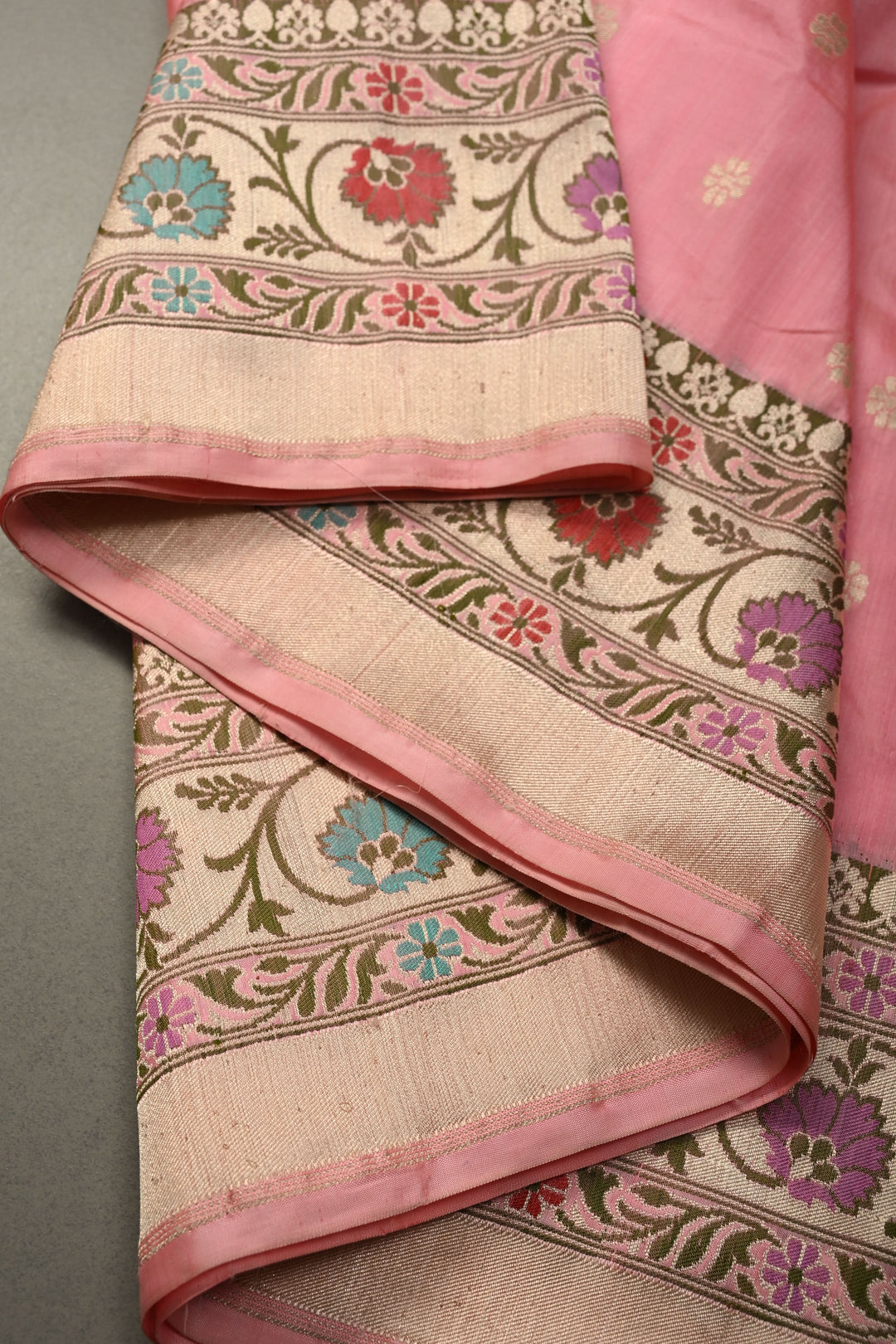 Coral Pink Banarasi Katan Silk Saree with Zari Butta and Paithan Style Border | SILK MARK CERTIFIED | SHOBITAM
