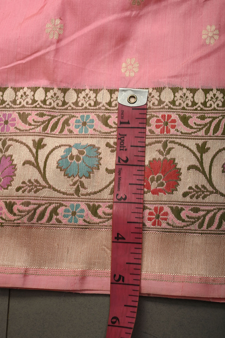Coral Pink Banarasi Katan Silk Saree with Zari Butta and Paithan Style Border | SILK MARK CERTIFIED | SHOBITAM