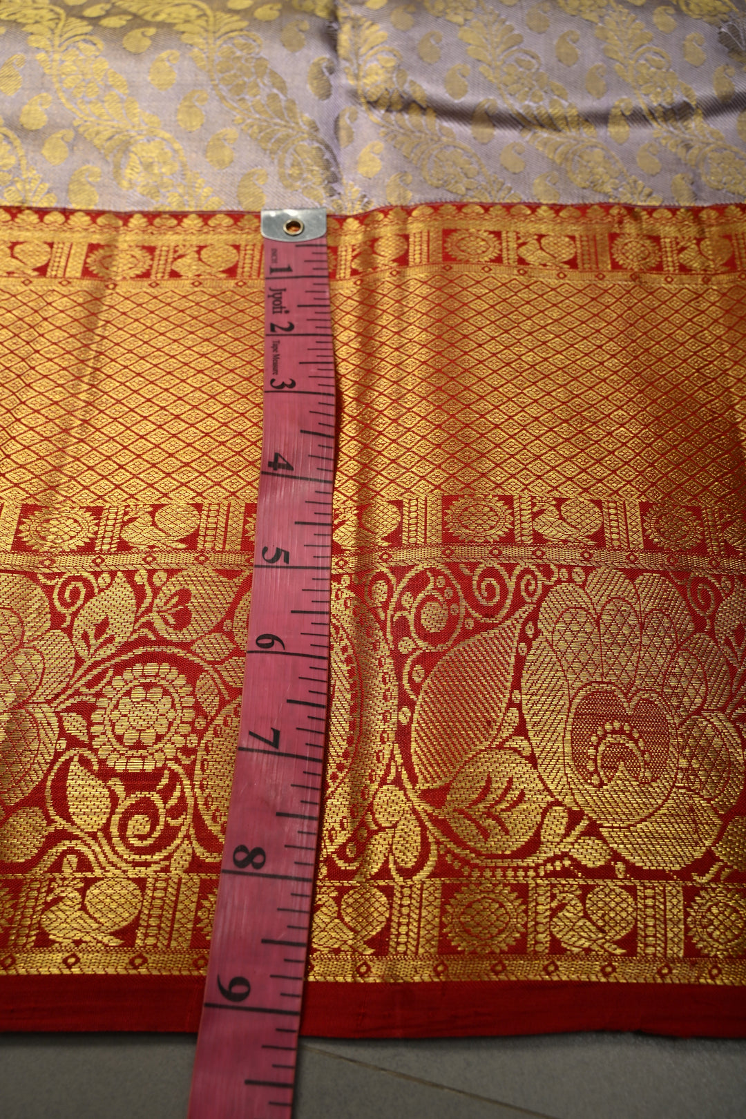 Dusty Lavender Pure Kanjivaram Tissue Silk Saree with Floral Leheria Brocade and Contrast Zari Border | SILK MARK CERTIFIED | SHOBITAM