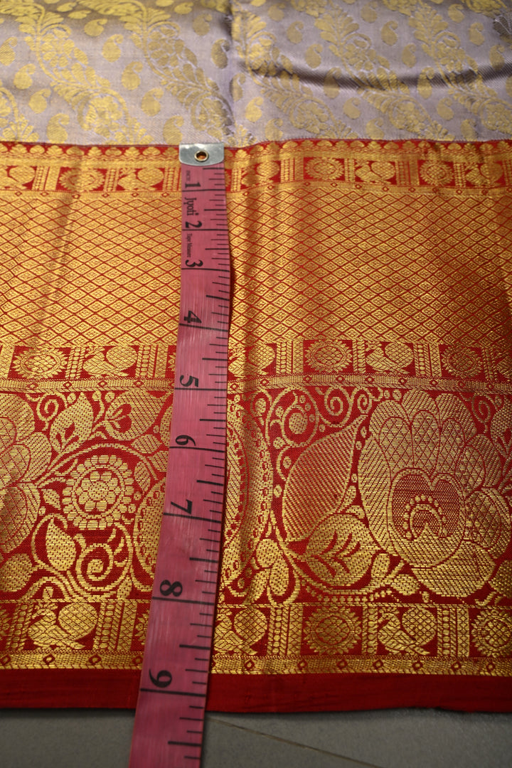 Dusty Lavender Pure Kanjivaram Tissue Silk Saree with Floral Leheria Brocade and Contrast Zari Border | SILK MARK CERTIFIED | SHOBITAM