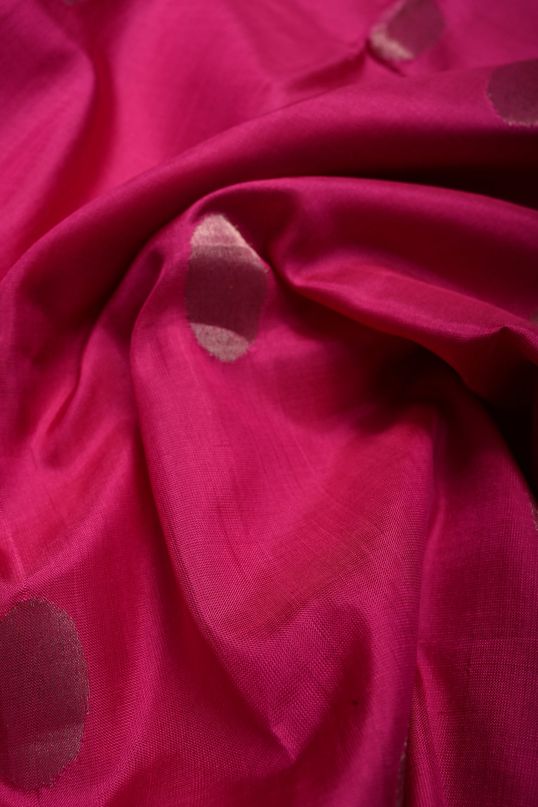 Fushia Pink Uppada Handloom Silk Saree with Silver Polka Dots and Tissue Border | SILK MARK CERTIFIED | SHOBITAM