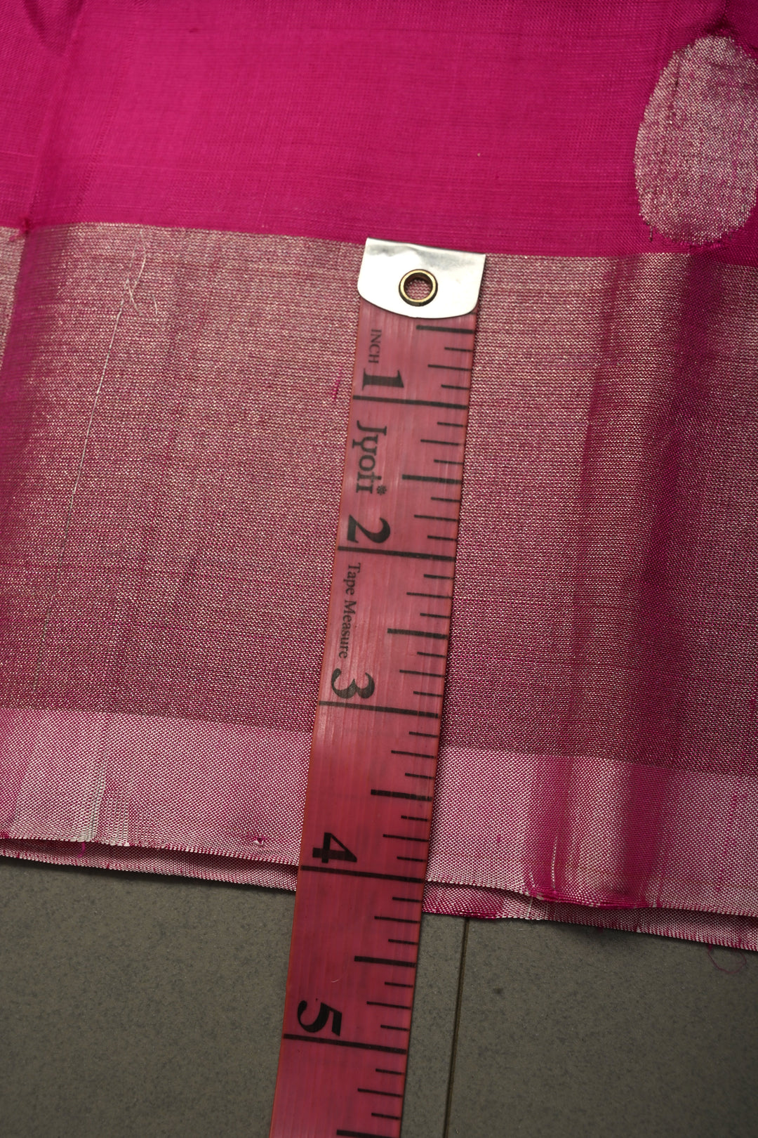 Fushia Pink Uppada Handloom Silk Saree with Silver Polka Dots and Tissue Border | SILK MARK CERTIFIED | SHOBITAM