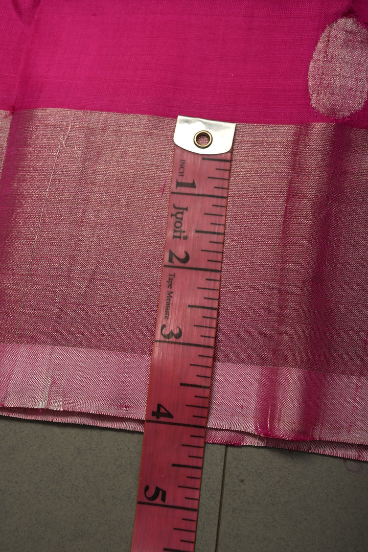 Fushia Pink Uppada Handloom Silk Saree with Silver Polka Dots and Tissue Border | SILK MARK CERTIFIED | SHOBITAM