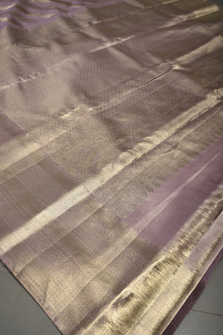 Lavender Pure Kanjivaram Tissue Silk Saree with  Leheria Design and Zari Border | SILK MARK CERTIFIED