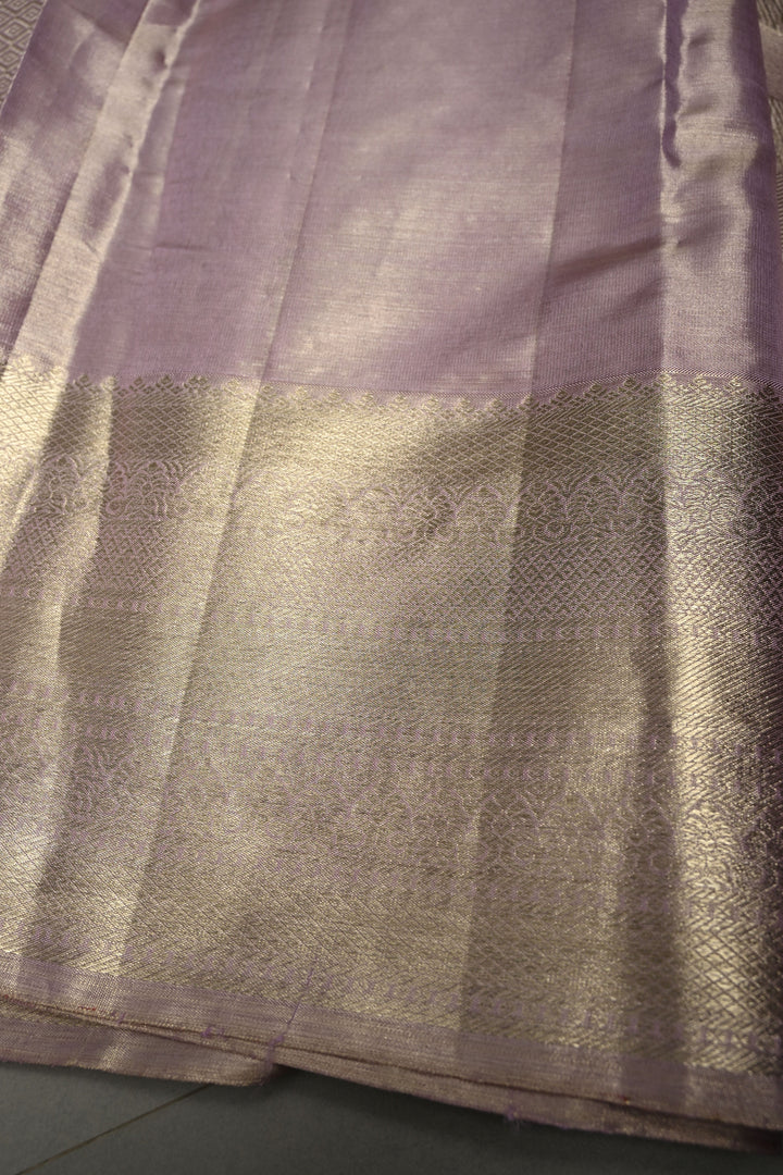 Lavender Pure Kanjivaram Tissue Silk Saree with  Leheria Design and Zari Border | SILK MARK CERTIFIED