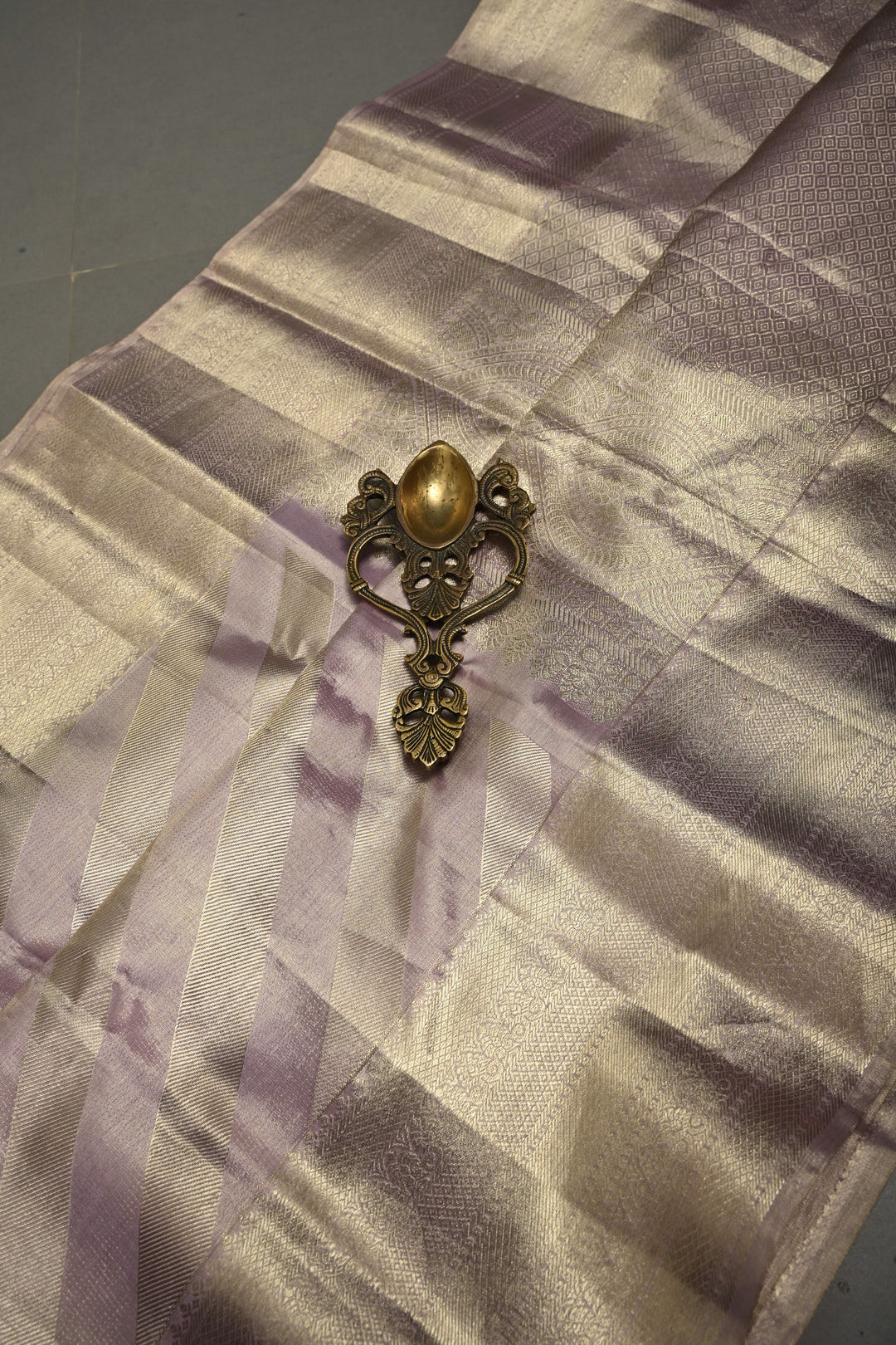 Lavender Pure Kanjivaram Tissue Silk Saree with  Leheria Design and Zari Border | SILK MARK CERTIFIED