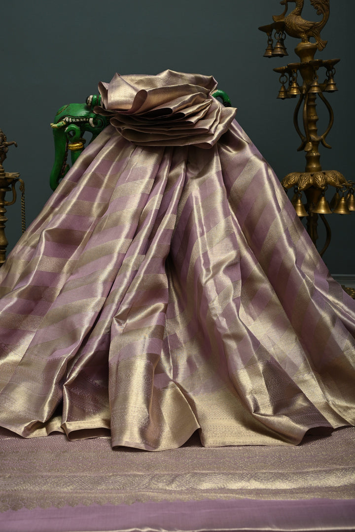 Lavender Pure Kanjivaram Tissue Silk Saree with  Leheria Design and Zari Border | SILK MARK CERTIFIED