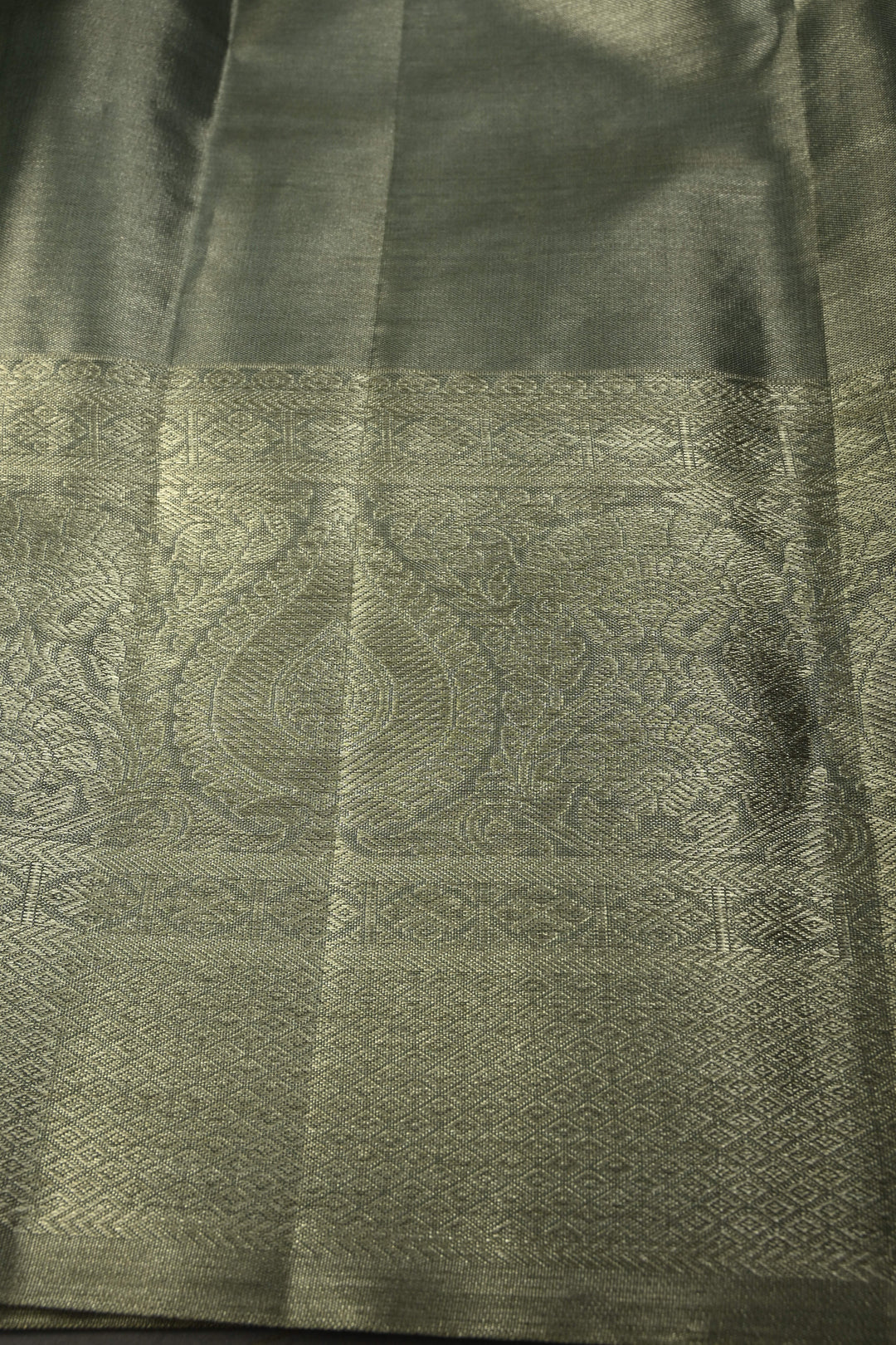 Pastel Green Pure Kanjivaram Tissue Silk Saree with Silver Zari Floral Brocade Jaal and Zari Border | SILK MARK CERTIFIED | SHOBITAM