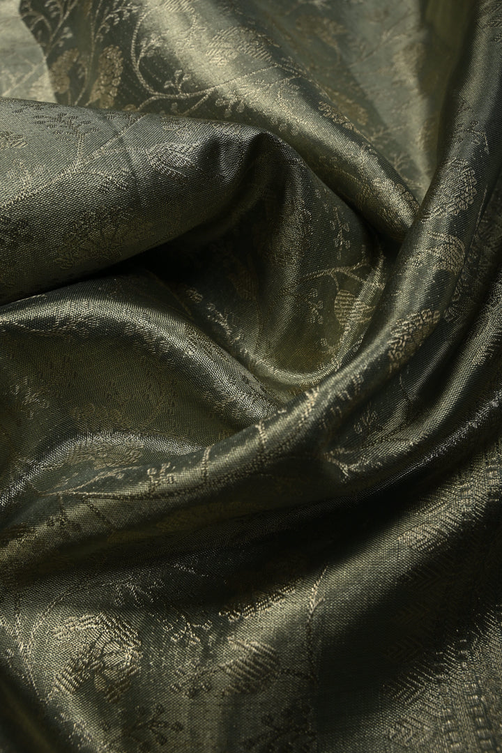 Pastel Green Pure Kanjivaram Tissue Silk Saree with Silver Zari Floral Brocade Jaal and Zari Border | SILK MARK CERTIFIED | SHOBITAM