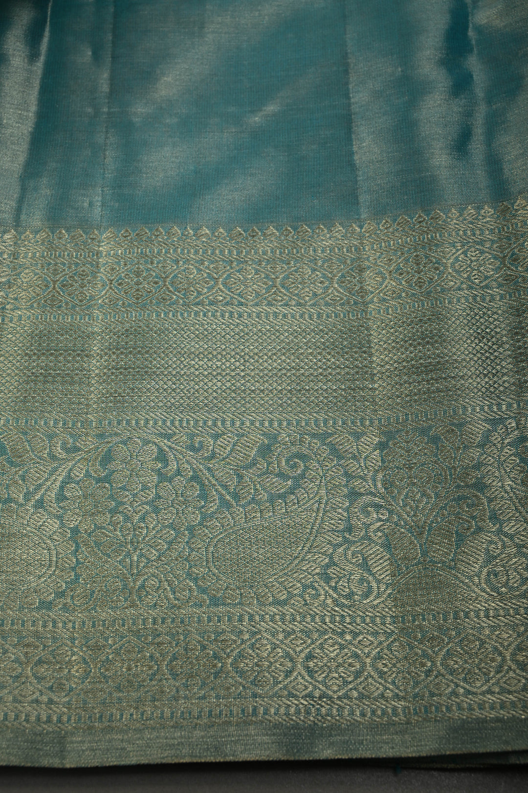 Frost Blue Pure Kanjivaram Tissue Silk Saree with Vanasigaram Brocade Jaal and Zari Border | SILK MARK CERTIFIED | SHOBITAM