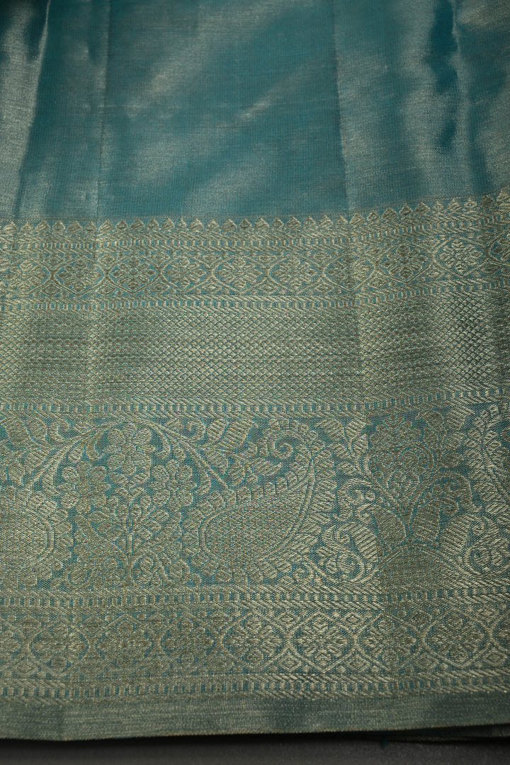 Frost Blue Pure Kanjivaram Tissue Silk Saree with Vanasigaram Brocade Jaal and Zari Border | SILK MARK CERTIFIED | SHOBITAM