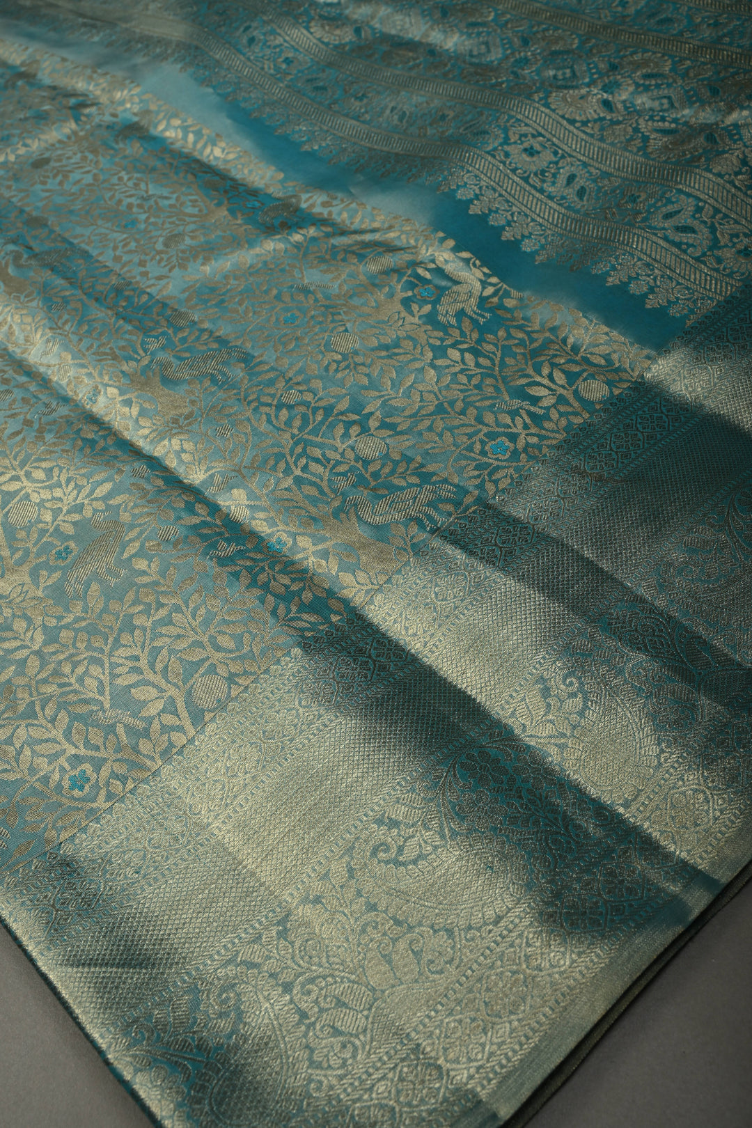 Frost Blue Pure Kanjivaram Tissue Silk Saree with Vanasigaram Brocade Jaal and Zari Border | SILK MARK CERTIFIED | SHOBITAM