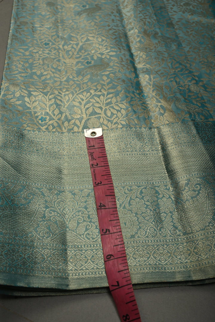 Frost Blue Pure Kanjivaram Tissue Silk Saree with Vanasigaram Brocade Jaal and Zari Border | SILK MARK CERTIFIED | SHOBITAM