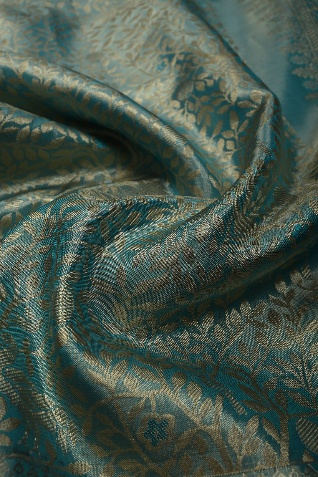 Frost Blue Pure Kanjivaram Tissue Silk Saree with Vanasigaram Brocade Jaal and Zari Border | SILK MARK CERTIFIED | SHOBITAM