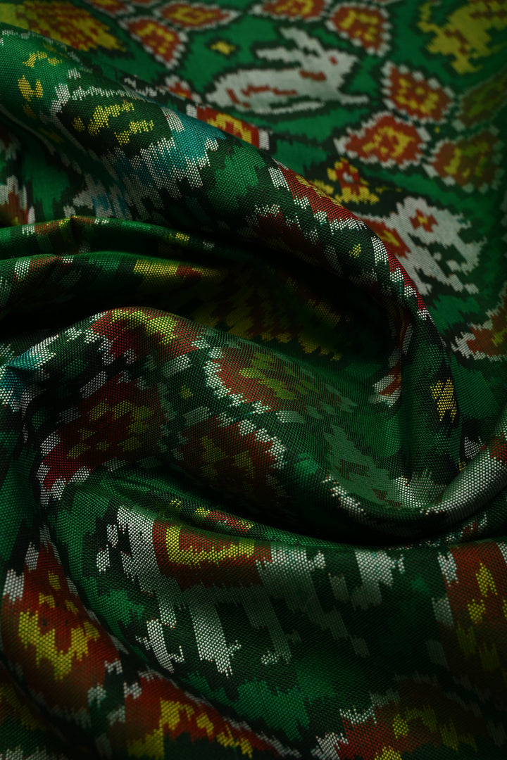 Emerald Green Single Ikkat Authentic Patan Patola Saree In Pure Silk Handloom | SILK MARK CERTIFIED | SHOBITAM