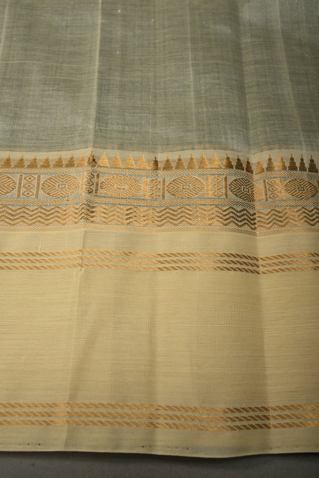 Forest Green Kanchi Silk Cotton Handloom Saree with Zari Checks Pattern and Contrast Zari Border | SHOBITAM