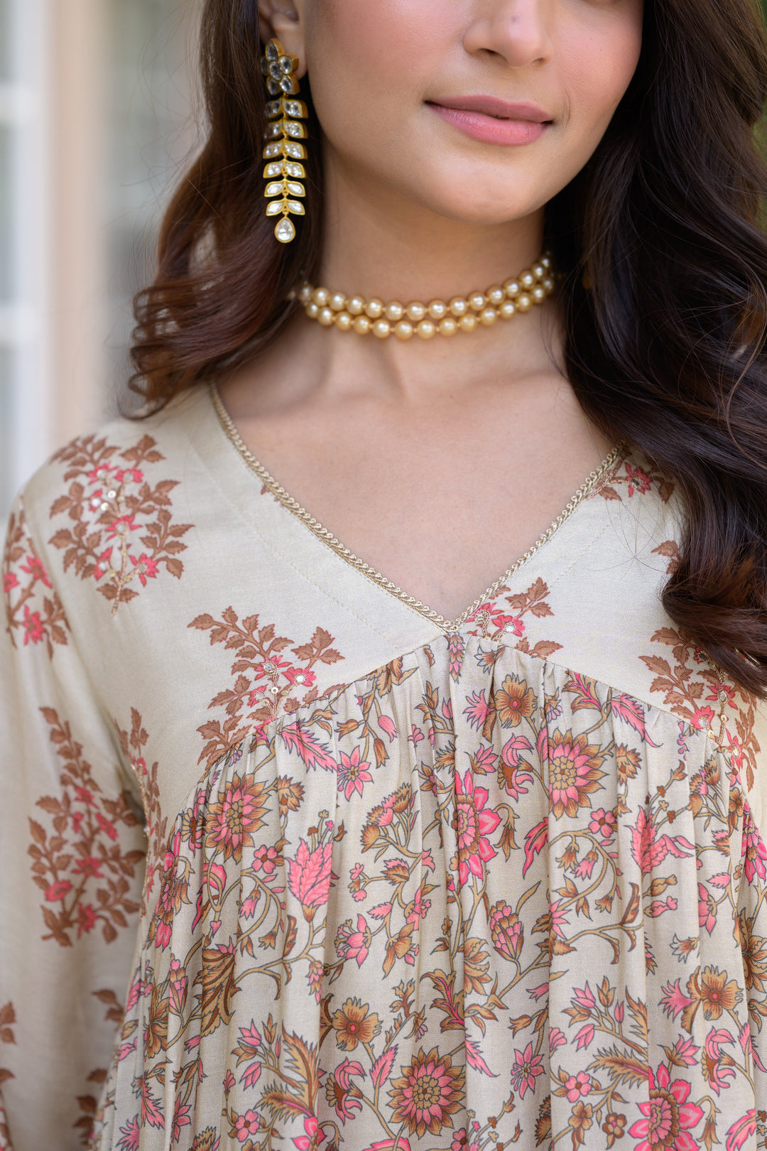 Beige With Pink Buti and Jaal Nyra cut Muslin Kurta Set - SET OF-2 | SHOBITAM