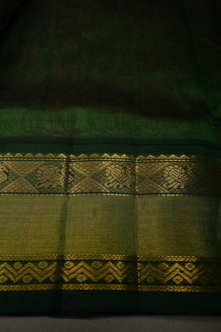 Peach Pink on Kanchi Silk Cotton Saree with Peacock Buttas and Contrast Zari Border | SHOBITAM
