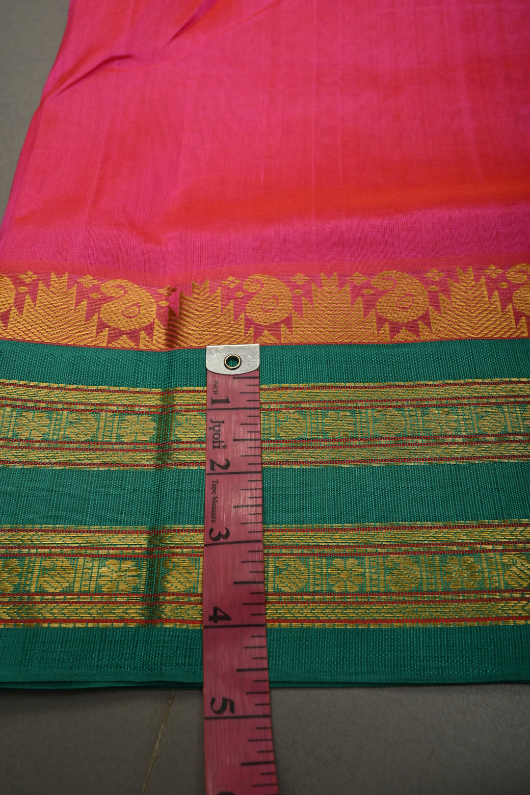 French Rose Kanchi Silk Cotton Handloom Saree with Contrast Zari Border and Pallu | SHOBITAM