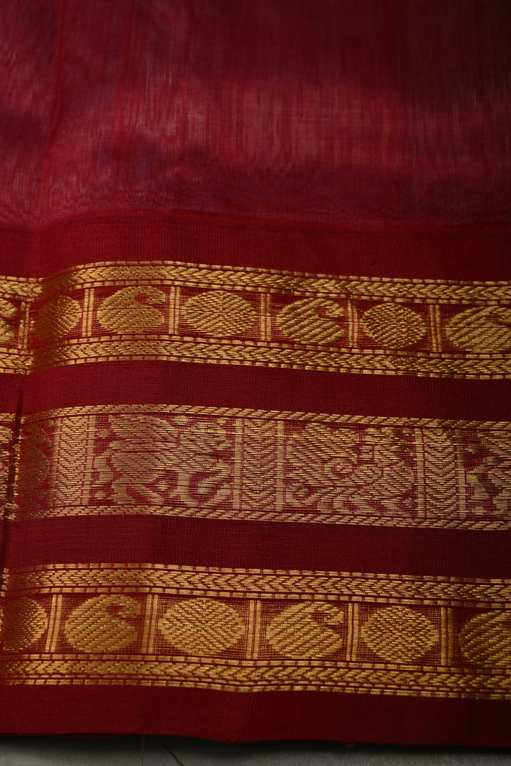 Dusty Amethyst Kanchi Silk Cotton Handloom Saree with Zari Buttas and Maroon Contrast Zari Border