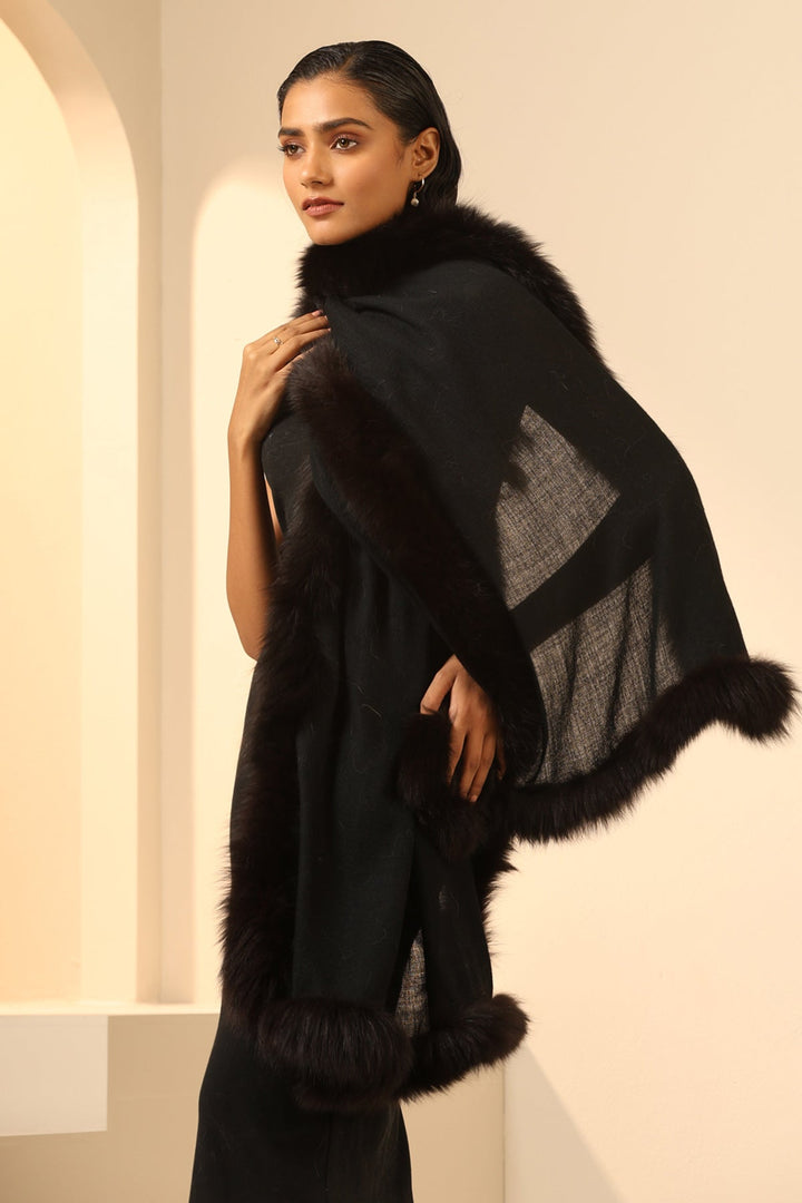 Black Cashmere Faux Fur Stole