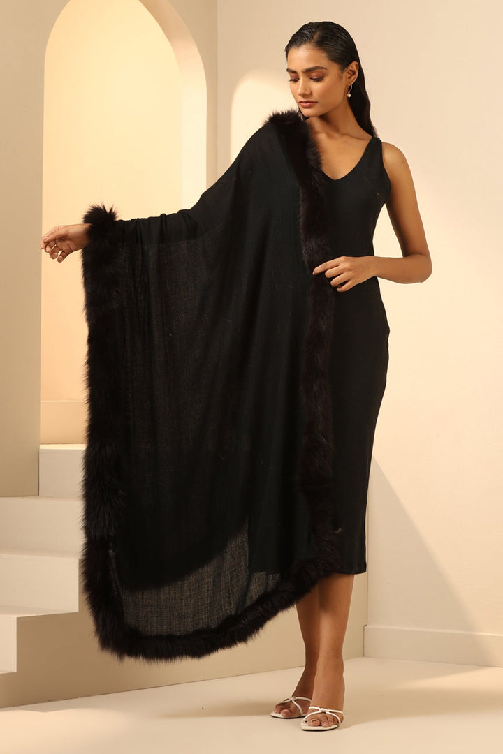 Black Cashmere Faux Fur Stole