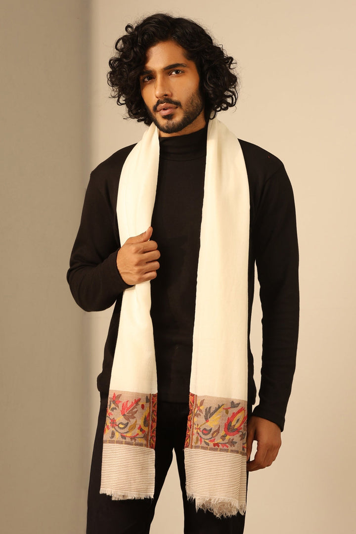 Mahesh: Offwhite Cashmere Stole | SHOBITAM