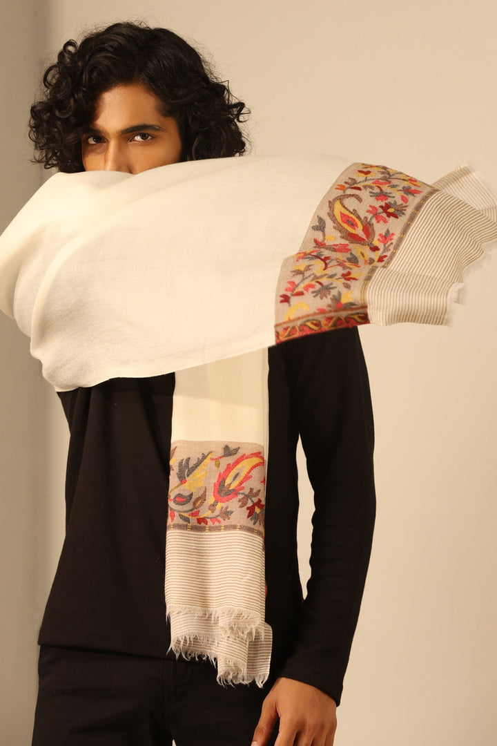 Mahesh: Offwhite Cashmere Stole | SHOBITAM