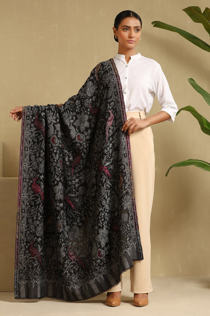 Black Cashmere Fine Wool Stole