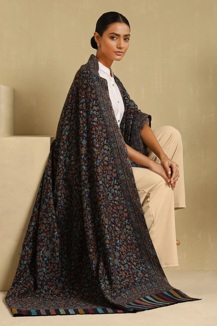 Black Ema Cashmere Fine Wool Full Shawl