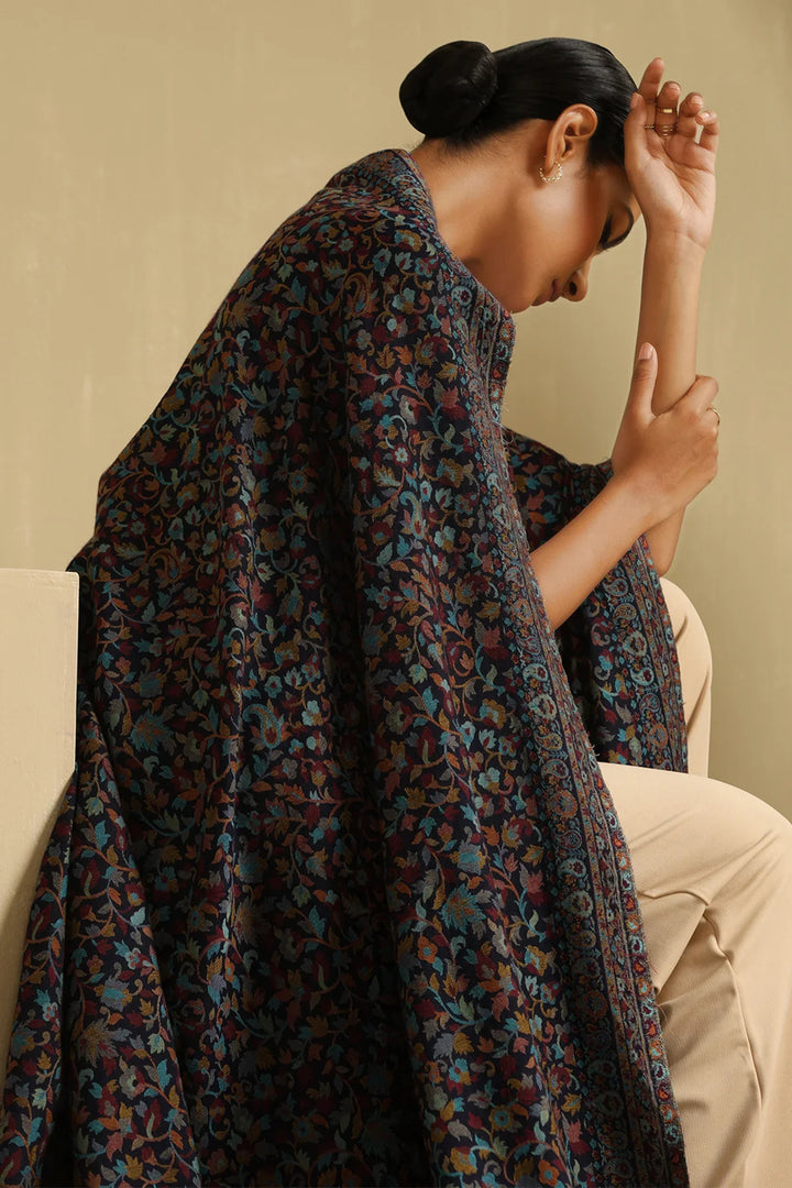 Black Ema Cashmere Fine Wool Full Shawl