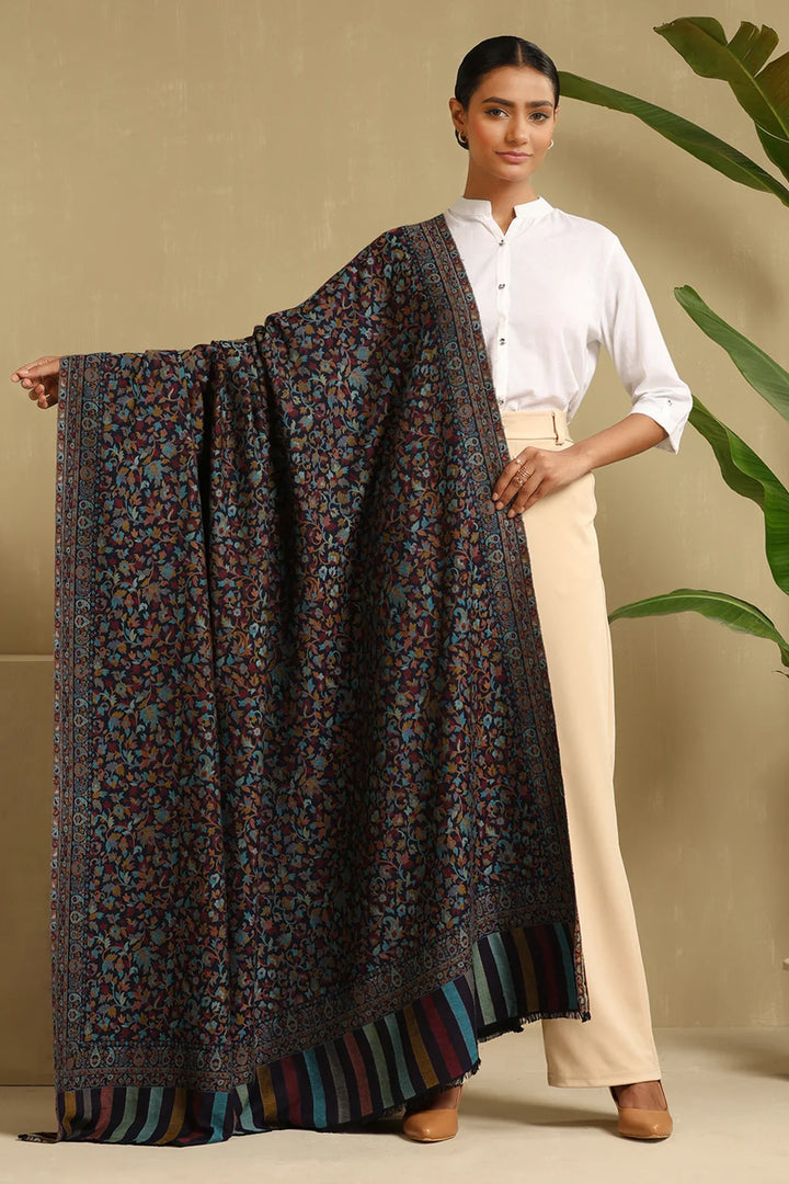 Black Ema Cashmere Fine Wool Full Shawl